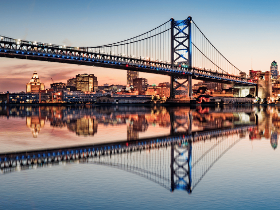 Philadelphia's Ben Franklin Bridge over the Delaware River.