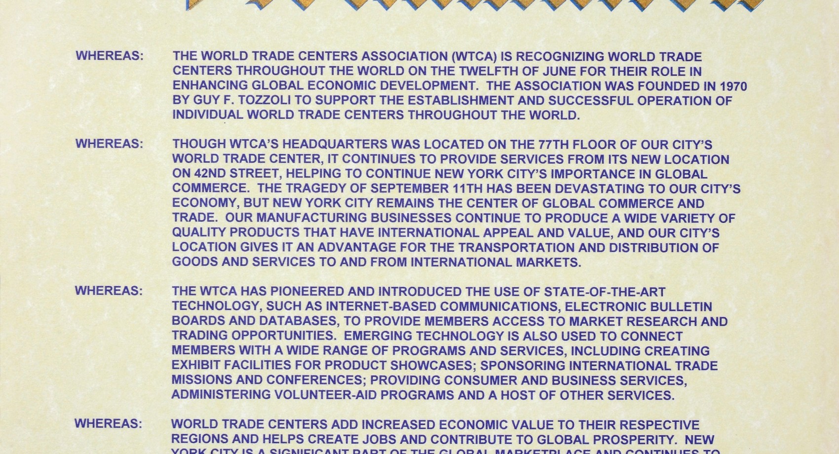 WTCA Day Proclamation - June 12, 2002