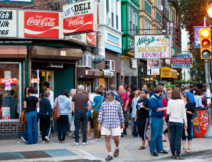 philly street with stores