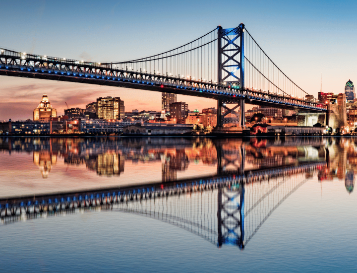 Philadelphia's Ben Franklin Bridge over the Delaware River.