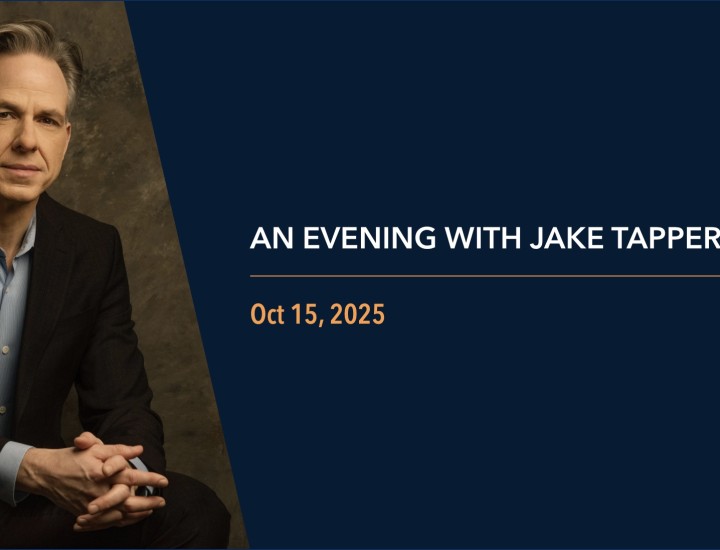 An image of Jake Tapper next to a graphic reading "An evening with Jake Tapper"